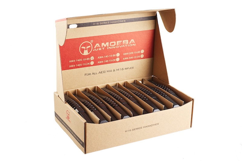 Magasin, M4, 140 skud, ARES Amoeba S Class Box, sort, 10 stk. Billede af Magasin, M4, 140 skud, ARES Amoeba S Class Box, sort, 10 stk.